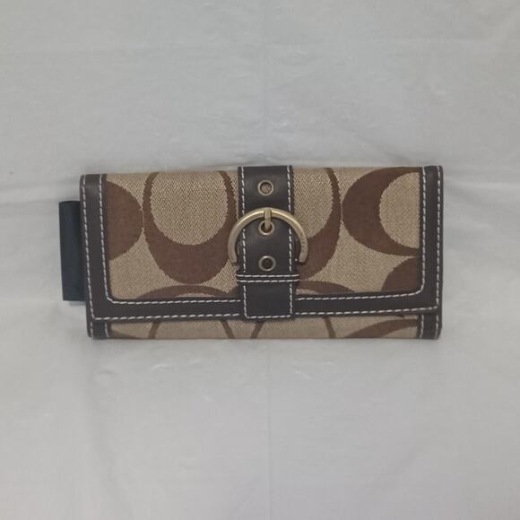 Coach Handbags - Vintage Coach Soho Signature Jacquard Buckle Trifold Wallet - Brown / Khaki